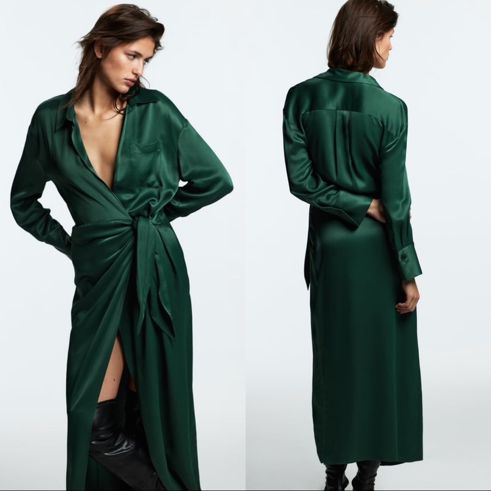 Zara Satin Green Kimono Dress